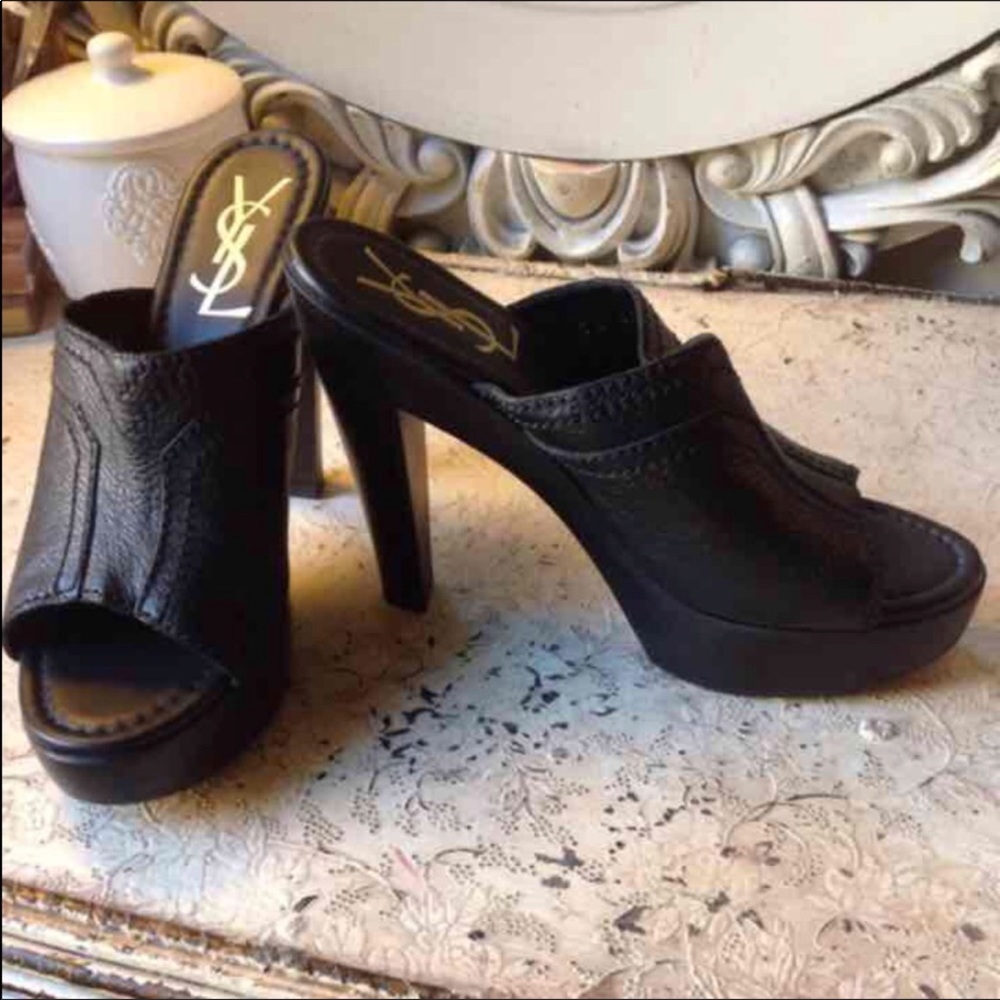 Black YSL open toed platform clogs